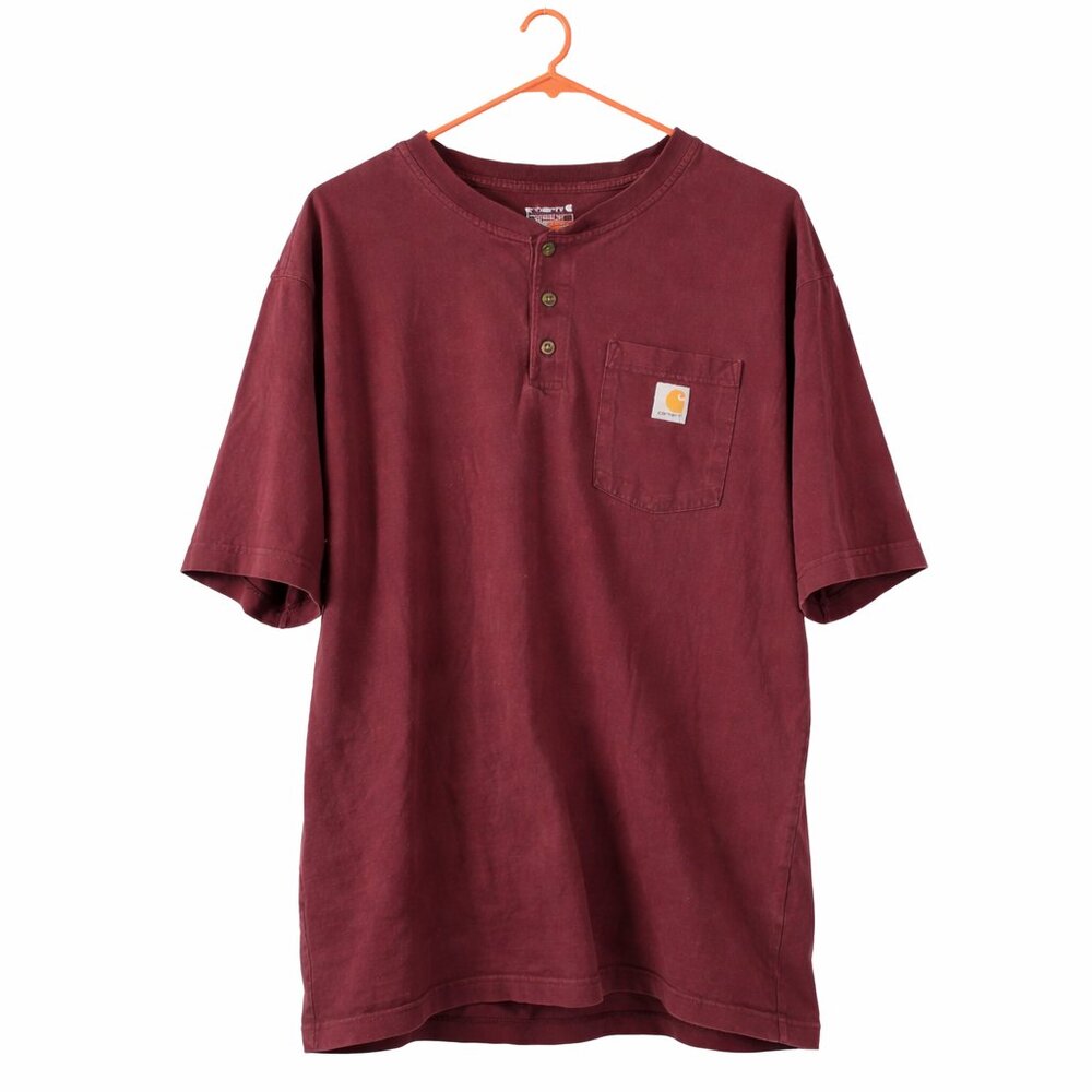 Carhartt Mens XL Henley Shirt Loose Fit Burgundy - See Description